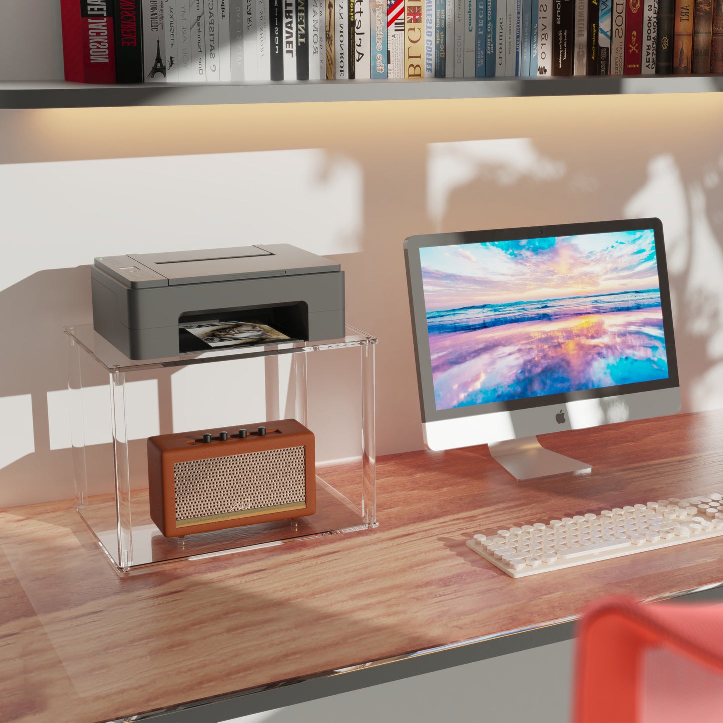 Acrylic Printer Stand With Storage Shelves