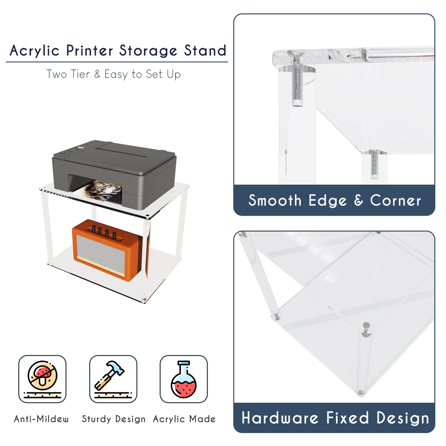 Acrylic Printer Stand With Storage Shelves